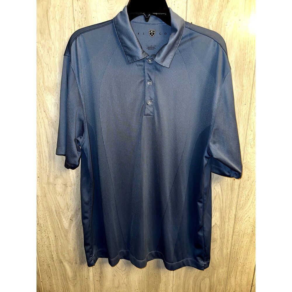 Nike Golf Metalic Blue Golf Pullover Breathable Polo Shirt Mens L